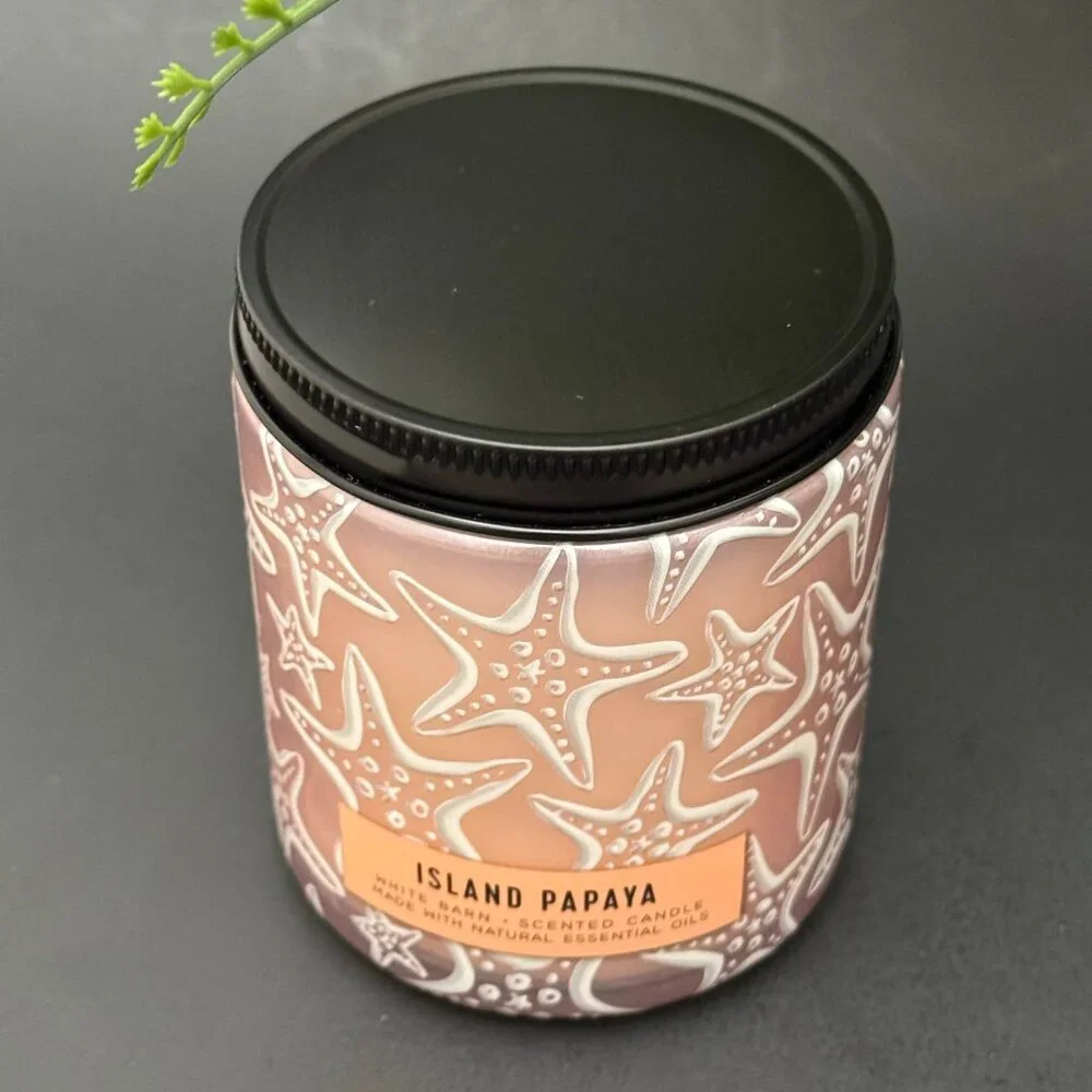 BBW Island Papaya White Barn Bath & Body Works Mason Jar Single Wick Candle - Picture 4 of 10
